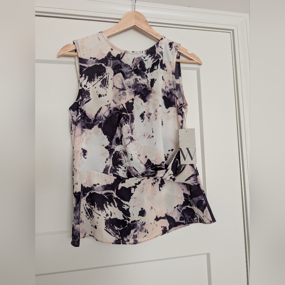 Worthington Elegant Sleeveless Blouse in Purple Blush and Cream Faux Wrap